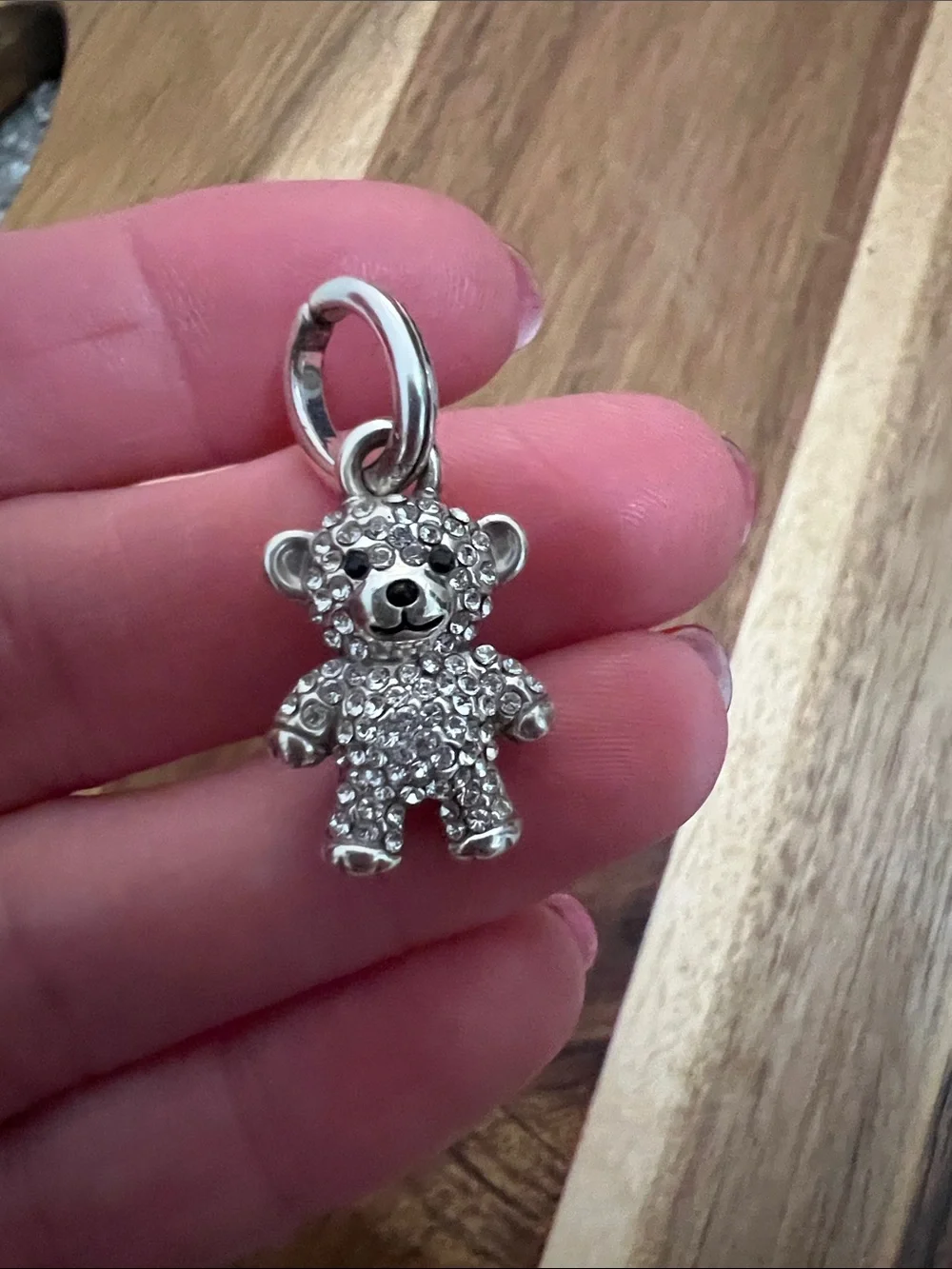 Brighton Silver Crystal Teddy Bear Charm - Clear Rhinestones